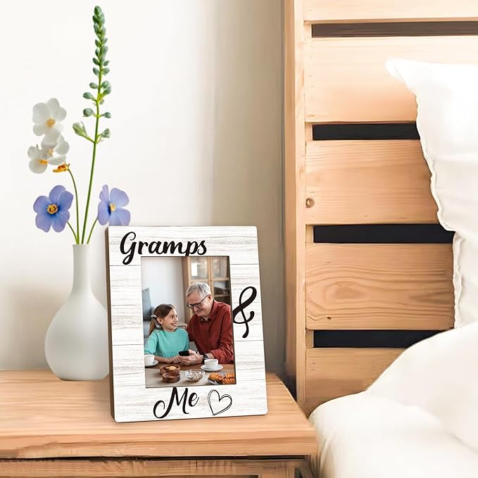 Gramps Gifts Picture Frame 5x7, Grandpa Photo Frame, Christmas Fathers Day Birthday Gifts for Grandpa from Grandkids, Gramps and Me Wooden Picture Photo Frames for Desk Home Room Decor
