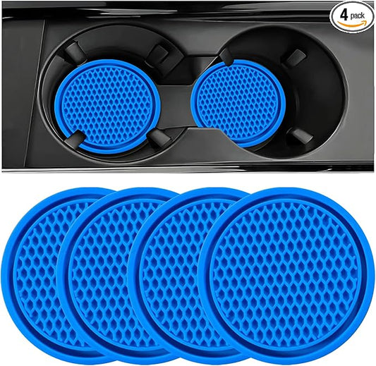 Car Cup Coaster, 4PCS Universal Auto Non-Slip Cup Holder Embedded in Ornaments Silicone Coaster, Car Interior Accessories Sets, Blue