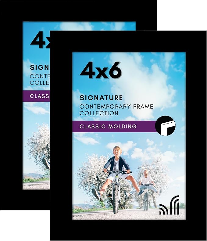 Americanflat 4x6 Picture Frame with Shatter-Resistant Glass - Set of 2 - Signature Collection - Gallery-Style Frames Made of Engineered Wood - Picture Frames for Tabletop and Wall Display - Black