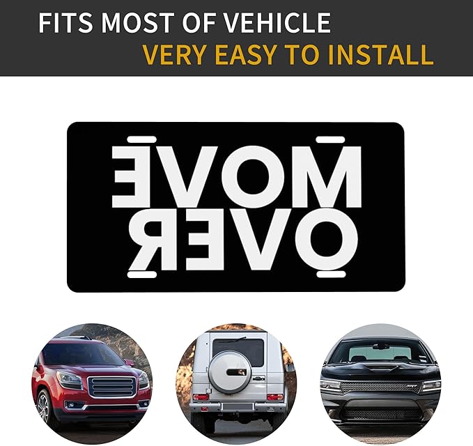 Front License Plate Move Over Black Vanity Plates Aluminum Metal Decorative Car Tag Novelty License Plate Cover for Men Women ‎6 * 12 in (4 Holes)