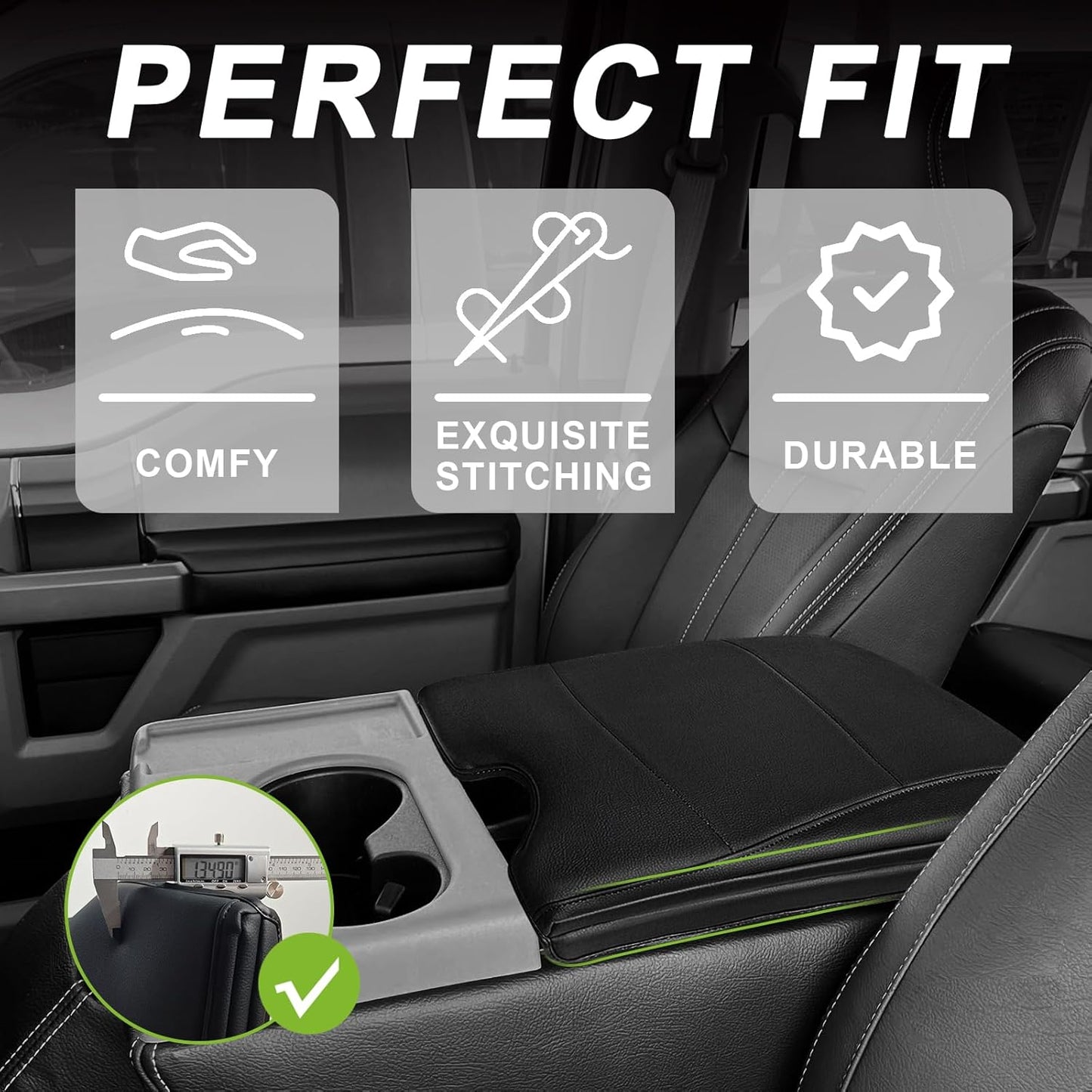 Muslogy Center Console Armrest Cover Compatible with Ford F-150 F150 2015-2024 2025 Comfort Armrest Pad Arm Rest Cushion Vegan Leather Protector 1-Inch Extra Thick(Jump Seat ONLY)