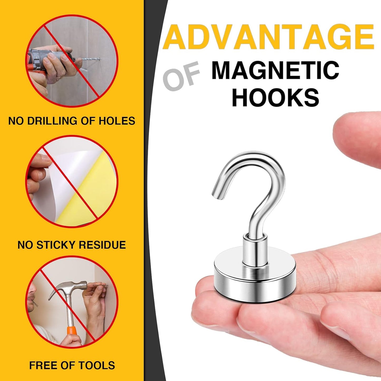 DIYMAG Magnetic Hooks for Refrigerator, Extra Strong Cruise Hook, Heavy Duty Earth Magnets with Hook for Hanging, Magnetic Hanger for Cabins, Grill (45P-Silver)