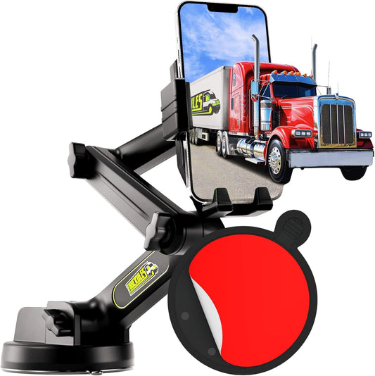 Phone Mount for Truck Phone Holder for Truck - Heavy Duty Suction Cup + Dashboard Pad, Mobile Device Holder for Dashboard Window 16.9 inch Long Arm, iPhone Samsung Compatible, Big Rig Trucker, Black