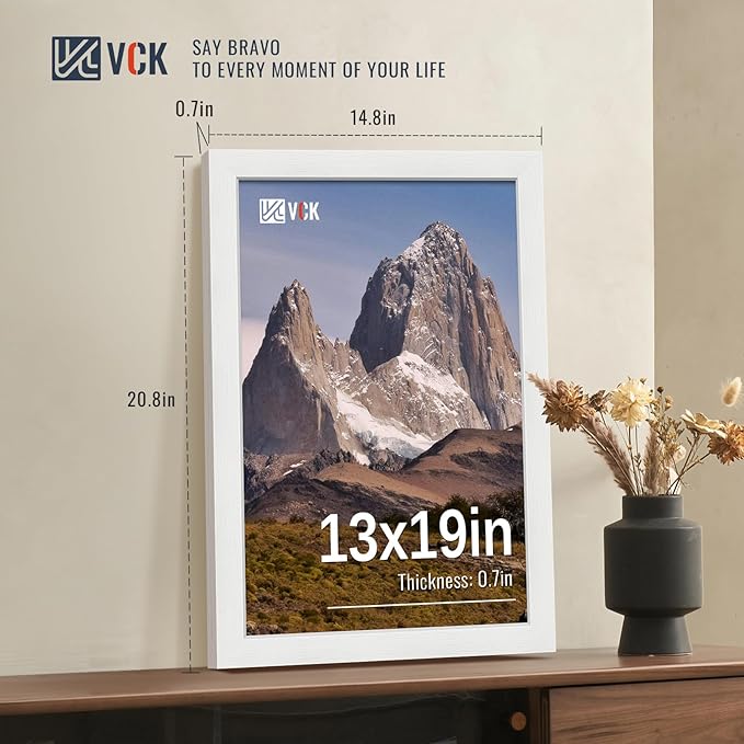 VCK 13x19 Picture Frames white Set of 6, Wide Border Wood Poster Frame, Multi-Directional Display Family Photos, Office Prints, Studio/Gallery Artwork, Woodgrain Series, Wall Hanging