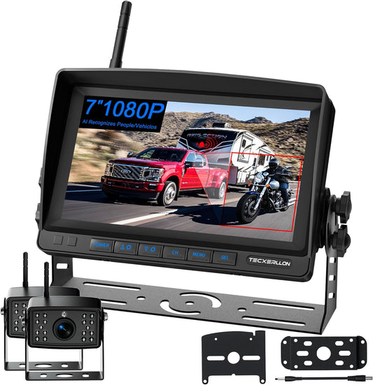 RV Backup Camera, 7'' 1080P Vehicle Backup Cameras with AI Detection, Waterproof Wireless Backup Camera with DVR Recording & Night Vision for Car, Van, SUV, Truck, Trailer