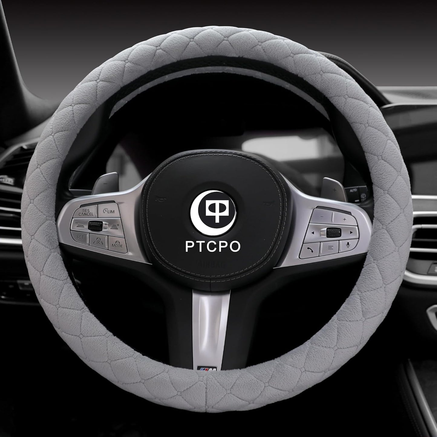 Soft Car Steering Wheel Cover for Sedan, SUV, Warm Luxury Velvet, Odorless, Universal, Anti Slip, Summer Winter, Gray, Standard Size[14" 1/2-15"](37-38cm)