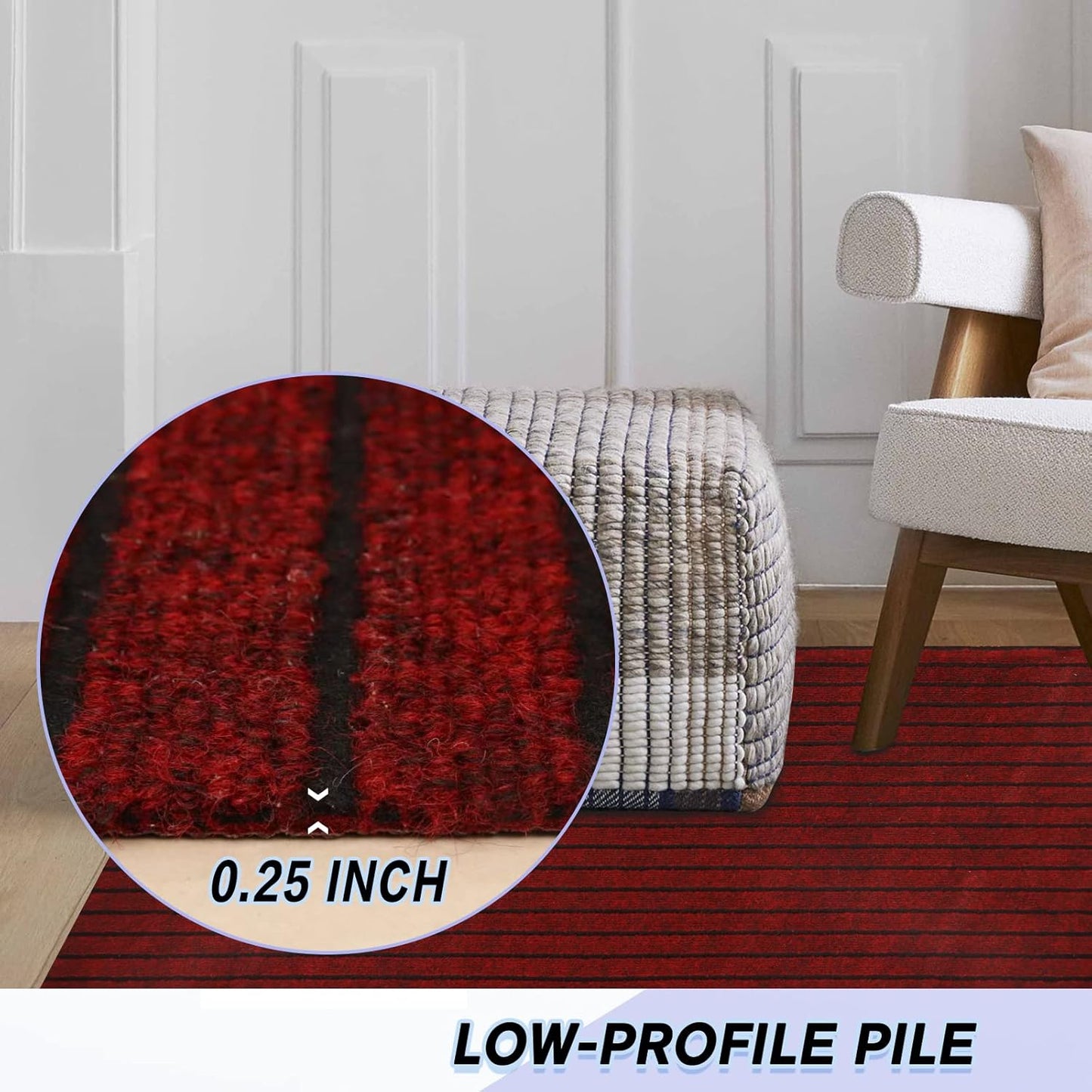 Custom Size Backed Non-Slip Area Rugs Runner, Easy Clean, Waterproof Runner Rugs for Hallway Entryway, Kitchen, Laundry, 4FT x 12FT, Red Stripe