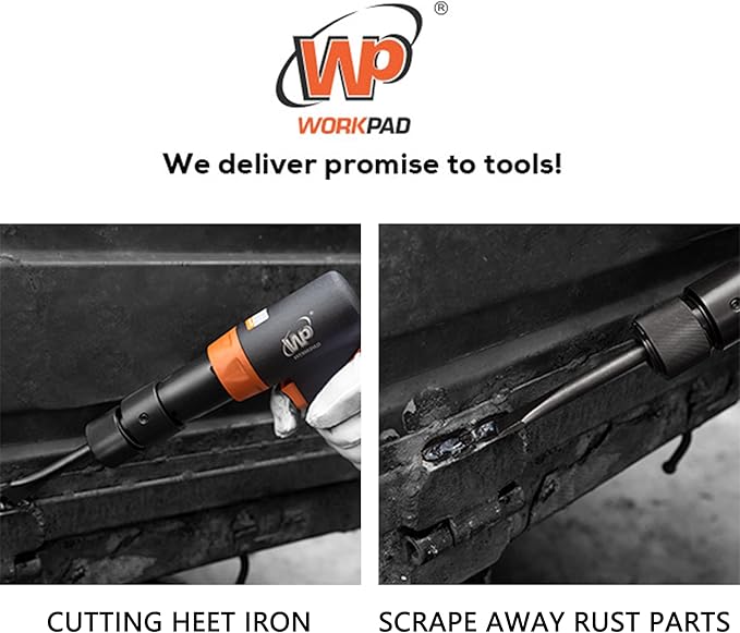 WORKPAD 190mm Long Barrel Air Hammer with Quick Change Chisel Retainer and 4-Piece Chisels Set, Pneumatic Tools