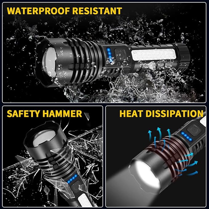 Rechargeable Flashlights High Lumens, 7Mode Super Bright Flashlight Powerful, Adjustable Tactical Flash Light High Powered, LED Flashlights for Home Emergency Hunting Camping Essentials Gear