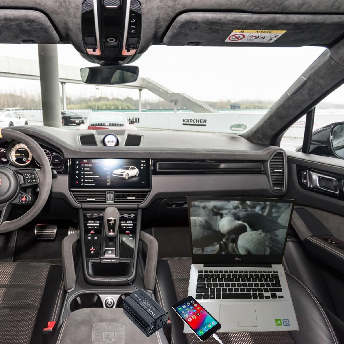 150W Power Inverter 12V DC to 110V AC Car Plug Adapter Outlet Converter with 2.4A Dual USB AC car Charger for Laptop Computer Black