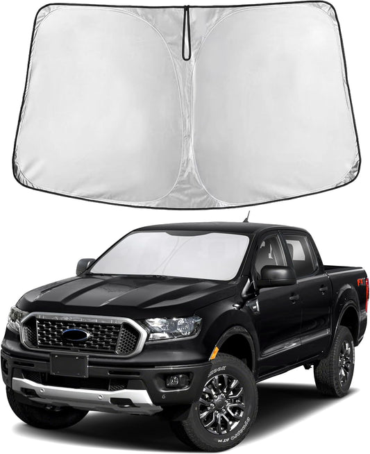 EcoNour Windshield Sun Shade Compatible for Ford Ranger (2019–2024) | Front Window Shade for Midsize Pickup Truck | 4-Layer, 240T Sunshade Accessories | UV & Heat Reflector for Ranger Windshield