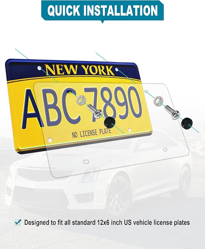 Clear License Plate Covers- 2 Pack Flat Car Plate Protector, Road Legal Unbreakable Acrylic Protective Shield with Screws Caps for Front Rear Car Tags