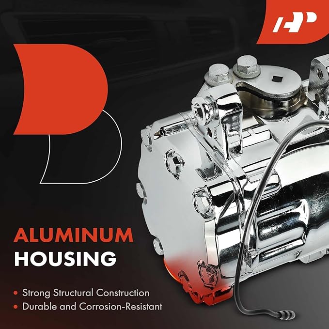 A-Premium Fit for Sanden SD-7 Mini 6PK Style, Universal A/C Compressor with Clutch, 6 Groove Serpentine Belt, Chrome Plated Aluminum Housing