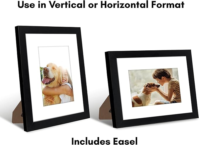 Americanflat 8x10 Picture Frame in Black - Displays 5x7 With Mat and 8x10 Without Mat - Composite Wood with Shatter Resistant Glass - Horizontal and Vertical Formats for Wall and Tabletop - Pack of 2