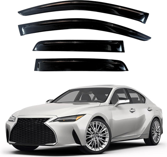 KPY Window Visor Compatible with Lexus IS300 IS350 IS500 2021-2023, 4PC Rain Guard Side Window Vent Deflectors Tape-On Style, 2021 2022 2023
