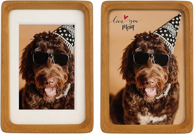 Natural Wood Photo Frames Inspired Tabletop Picture Frame with Mat, Vertical or Horizontal Display (Teak, 6x8 matted to 5x7)