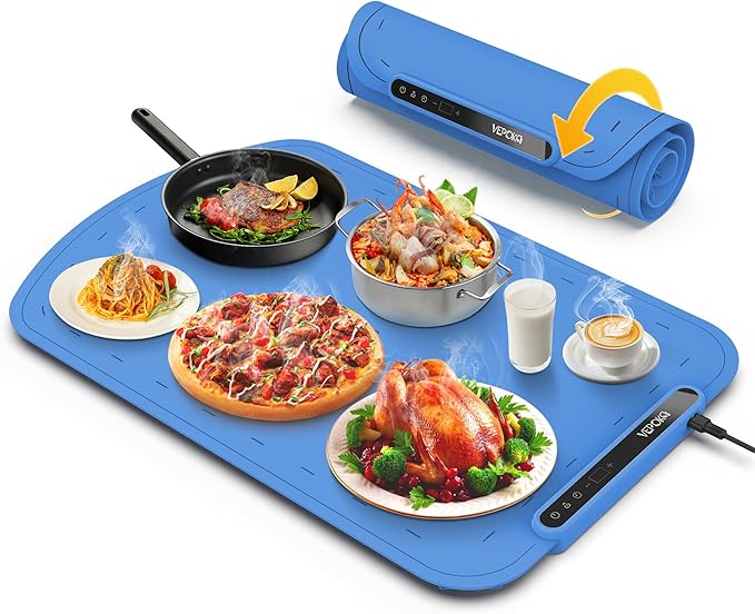 Warming Mat for Food, VEPOKA Food Warmer Mat for Countertop, Electric Warming Tray with 7 Temp Levels & Auto Shut-Off, Food Warmers for Parties, Ideal Gift for Kitchen & Buffet Use