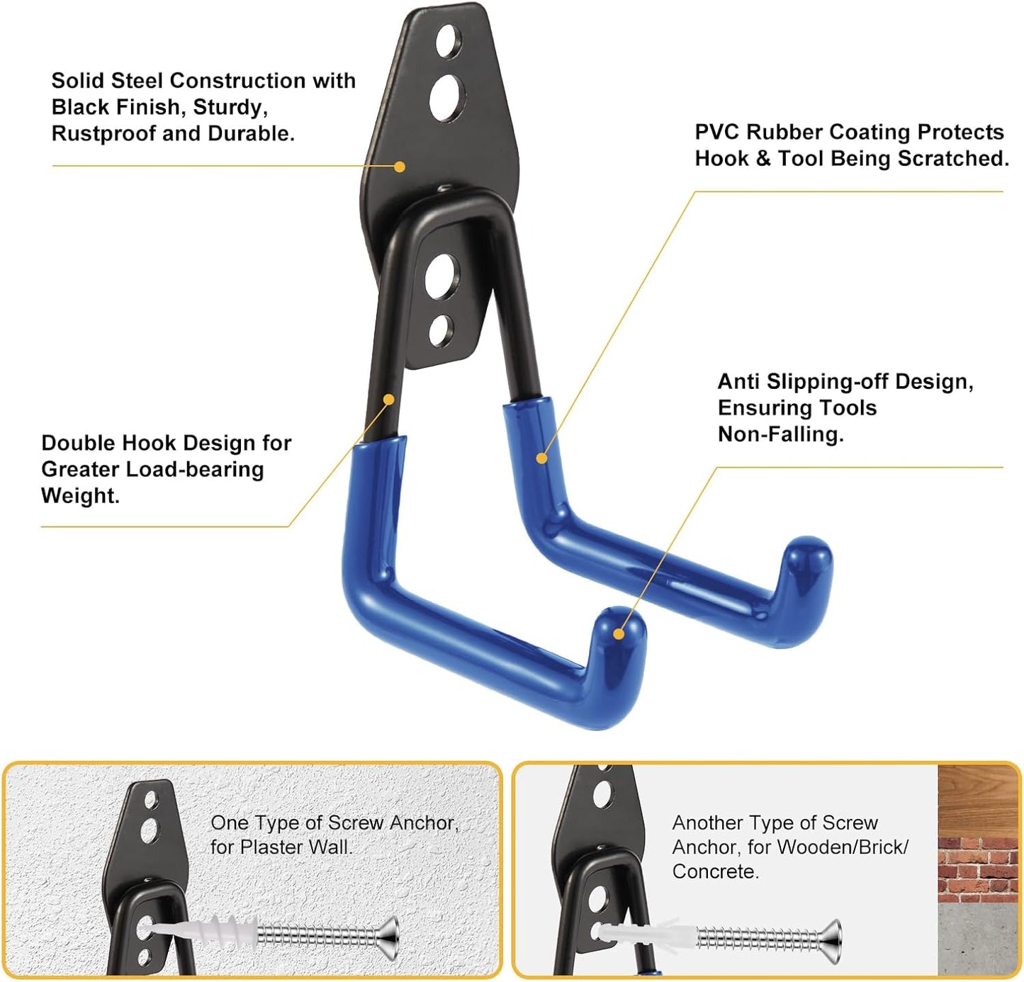 Garage Hook Heavy Duty Wall Storage Hangers, 32 Pack Garage Storage Hooks Steel Tool Blue for Ladders, Ropes, Garden Tools