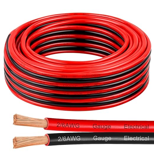 6 Gauge Wire 20 Feet, 6/2 AWG Pure Copper Wire, 6AWG 2 Conductors Red Black Oxygen Free Stranded Low Voltage Wire for Solar Panel, Automotive, Audio Auto, LED Lighting(6 AWG 20FT)