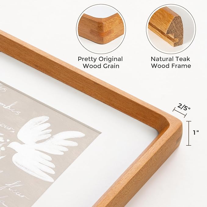Heimlove 8.5X11 Picture Frames Natural Teak,Original Wood Hand Make Crafted Photo Frame with Mat to 6X8 Graduation Picture Display,Family Picture,Wedding Picture Tabletop & Wall Decoration