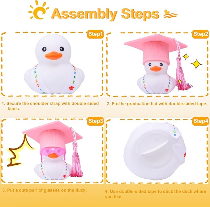Graduation Rubber Duck Car Ornaments, Duck Car Dashboard Decorations for Graduation Gift with Mini Sunglasses Graduate Hat and Sash