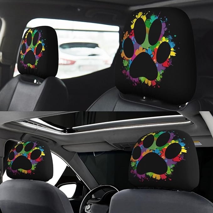 Dujiea 2 Pack Colorful Paw Car Headrest Covers, Universal Soft Car Seat Head Rest Protector, Vehicle Accessories Fabric Headrest Cover for Cars Vans Trucks