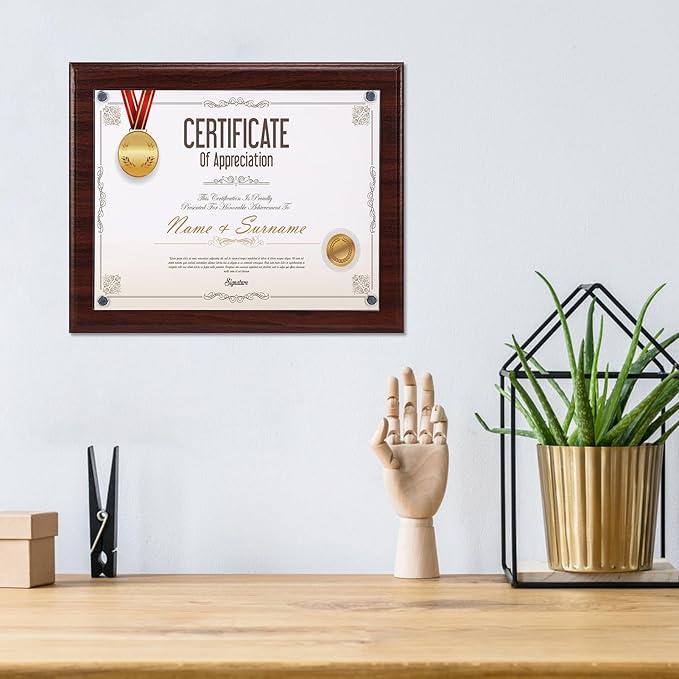 PETAFLOP Brown 8.5x11 Picture Frame, Certificate Award Document Plaque Wall Mounted Display, Single