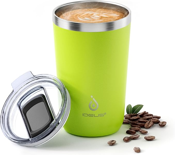 Ideus 20 oz Tumbler, Travel Coffee Mug with Splash Proof Sliding Lid, Double Wall Stainless Steel Vacuum Insulated Coffee Mug for Home and Office, Keep Beverages Hot or Cold, Apple Green