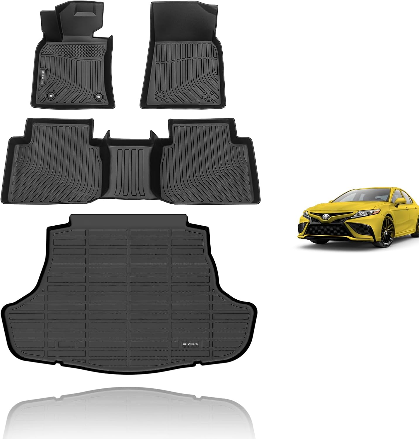 KELCSEECS Floor Mats & Cargo Liner for 2024 2023 2022 2021 2020 2019 2018 Camry(Not Fit AWD & Hybrid) All Weather Car Mats Cargo Mat Trunk Mat Camry Floor Mats Trunk Liner Accessories