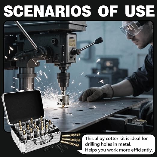 22PCS Carbide Hole Saw Kit for Metal - Heavy Duty TCT Hole Cutter Drill Bits Set with Titanium Pilot & 3 L-Wrench, for Stainless Steel,Iron,Aluminum,Metal