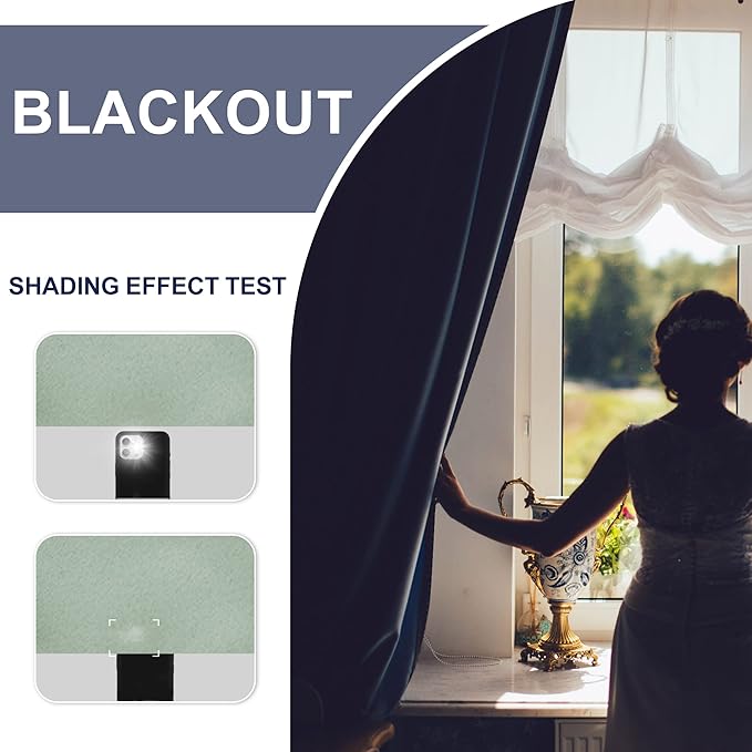 JIUZHEN Blackout Curtains for Bedroom - Thermal Insulated Room Darkening Noise Reducing, 52 x 45 Inch Length Curtains for Living Room, Set of 2 Panels with Tiebacks, Light Green