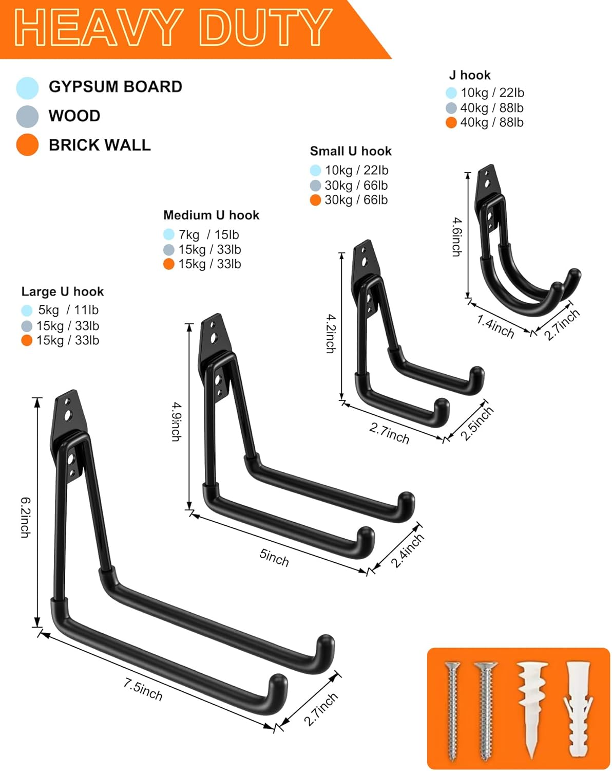 QcoQce 14 Pack Garage Hooks Heavy Duty with 2 Extension Cord Straps,Garage Storage Hooks, Wall Mount Hooks, Garage Organization and Tool Hangers for Bike, Ladder, Ropes and Garden Tools