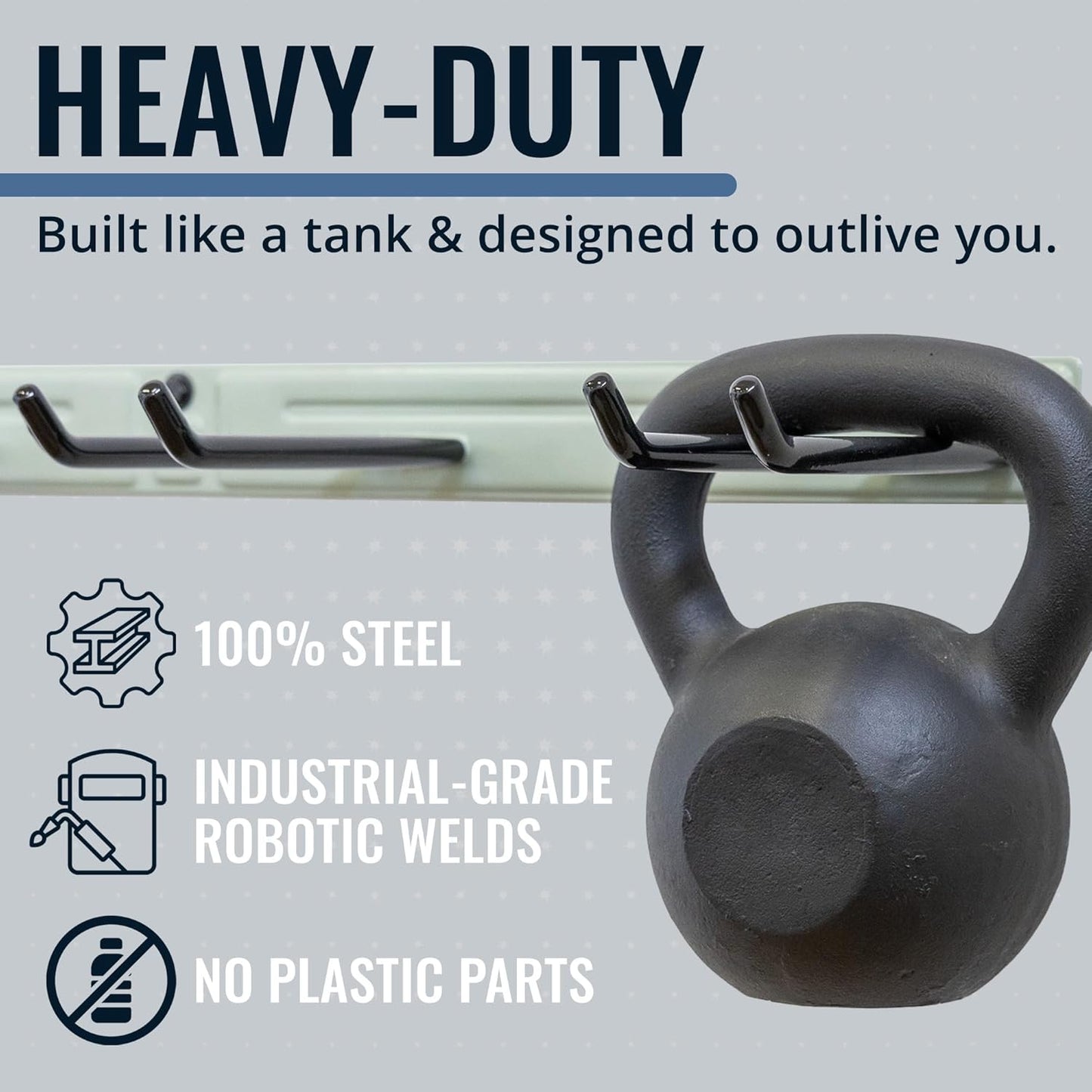 StoreYourBoard Wall-Mounted Rack With 4 Garage Hooks – Heavy-Duty Steel Holder Garage & Garden Storage for Shed, Workshop, or Home Organization – For Rakes, Shovels, Tools & More – 1 Pack, Cactus