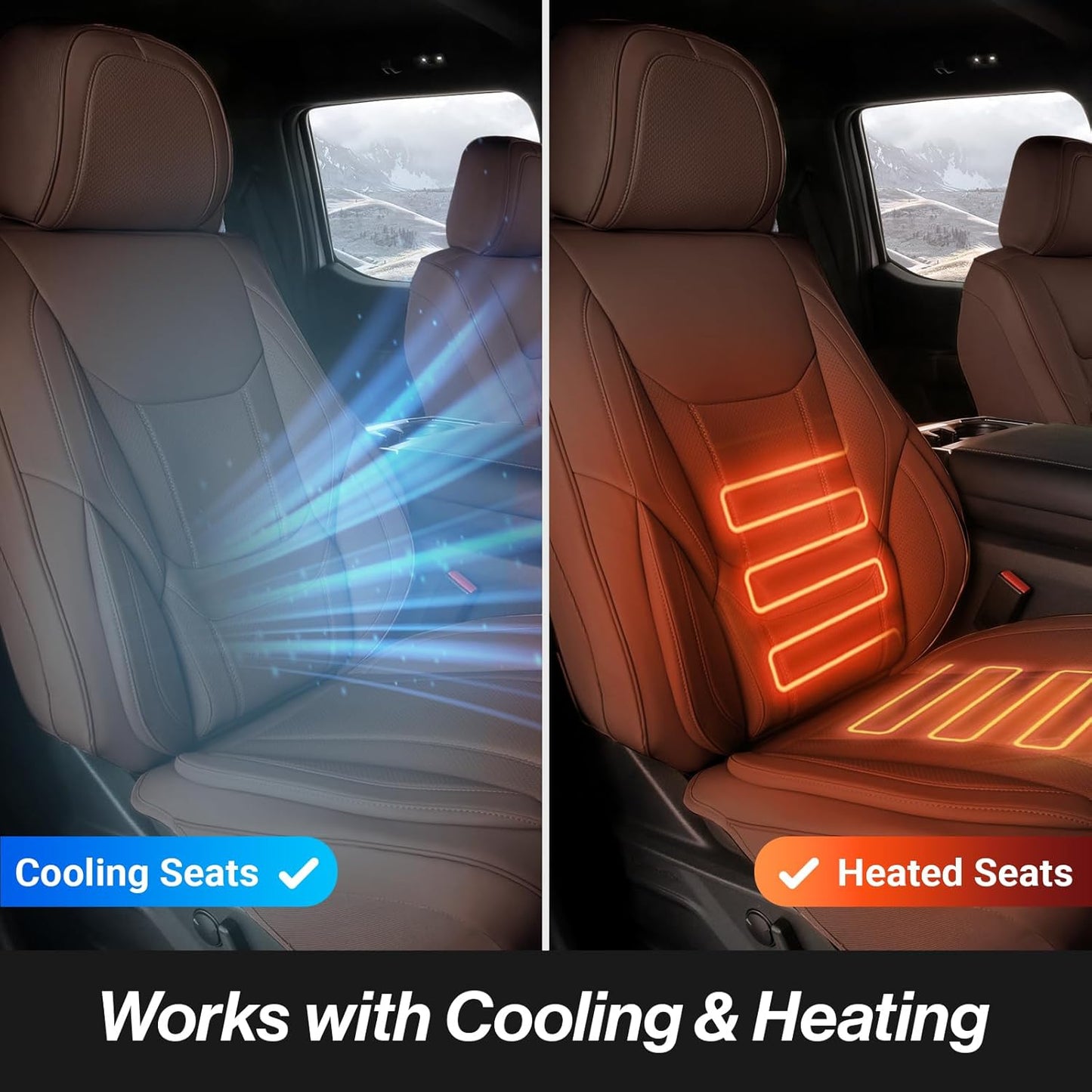 Coverland Custom Car Seat Covers Compatible with 2011-2018 RAM 1500 Quad Cab, Crew Cab - Premium Leather Non-Slip Waterproof Custom Interior Protector Full Set-Dark Brown [See Size Chart-Size X144]