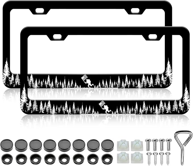 Coniferous Forest Tree License Plate Frames - 2 PCS Patriotic Aluminum Metal License Plate Frames Holder, Car Decorative Tag Frames with Screws Fasteners Caps