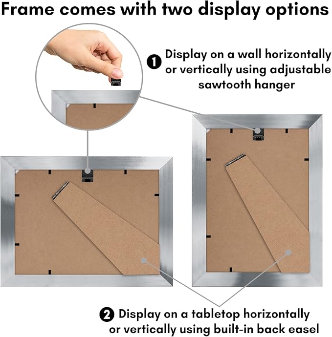 Americanflat 5x7 Picture Frame in Silver - Displays 4x6 With Mat and 5x7 Without Mat - Composite Wood with Polished Glass - Horizontal and Vertical Formats for Wall and Tabletop - Pack of 2