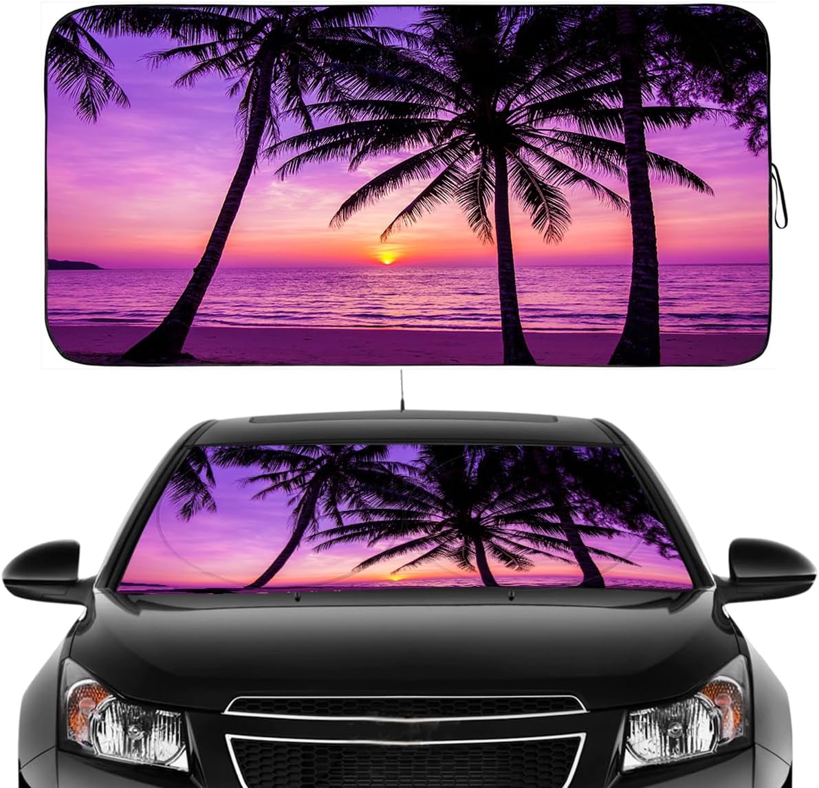 Gven Car Windshield Sun Shade Foldable Cute Sun Windshield Shade for UV Protecion Heat Reduction Funny Cooling for Summer Pink Car Accessories Cool Seats, Easy Fold (Sunset Purple, L)