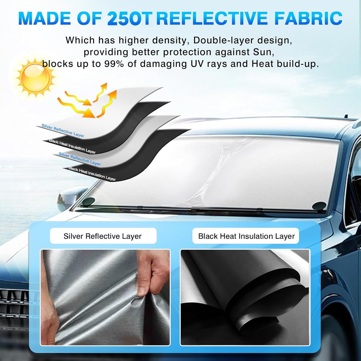 KUST Windshield Sun Shade for Audi Q8 2019-2023 2024 2025 2026 Window Shade Sun Visor Cover Foldable Blocks UV Rays Keep Your Car Cooler