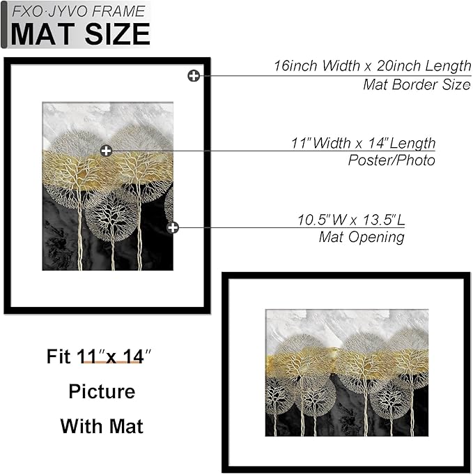 16x20 Picture Frame Set of 3, Display Poster 11x14 with Mat or 16 x 20 Without Mat, Light Weight and High Transparent 16 by 20 Frame for Wall - 3 Pack/Black/16 x20