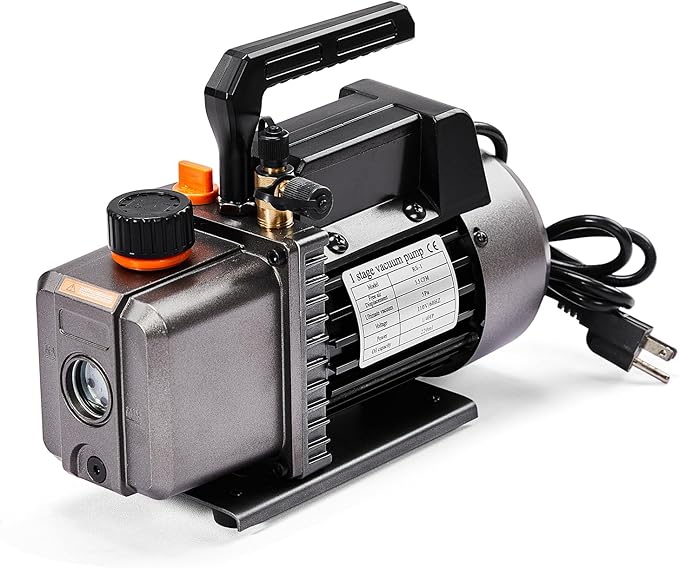 SUNROAD 3.5 CFM Vacuum Pump,110V 1/4 HP Single Stage Rotary Vane Air Vacuum Pump for HVAC AUTO AC Refrigerant Recharging, Applicable to R134a R12 R22 R410a R502 System