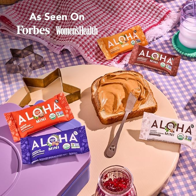 ALOHA Organic Plant Based Protein Bar MINIS |Caramel Chocolate Pecan | 20 Count, 24g Bars | Vegan, Low Sugar, Gluten Free, Low Carb, Non-GMO, Stevia Free, Soy Free, No Sugar Alcohols