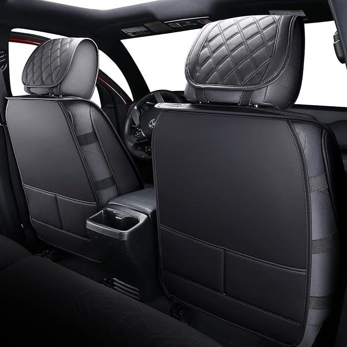 Aierxuan Toyota Tacoma Car Seat Covers Custom Fit 2005-2025 TRD Off-Road Overlanding Concept SR5 Double Cab Pickup Truck Waterproof Leather Full Seat Cushions Full Set Black