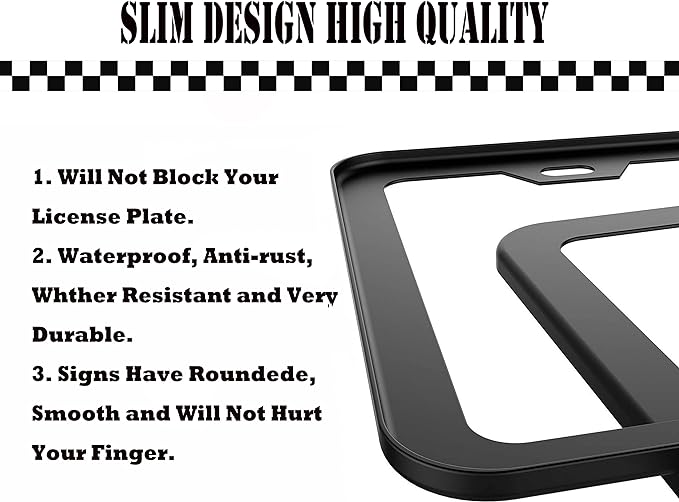 Fishing License Plate Frame Set - Black Thin Front Car Tag Frame 2 Holes for Auto Decorative Gift