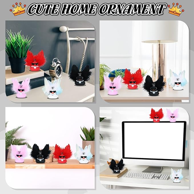 BOZILY Cool Car Rubber Duck, Car Dashboard Decoration, with Crown, Sunglasses, Black Feather Wings & Necklace, Home Ornament, Car Owner