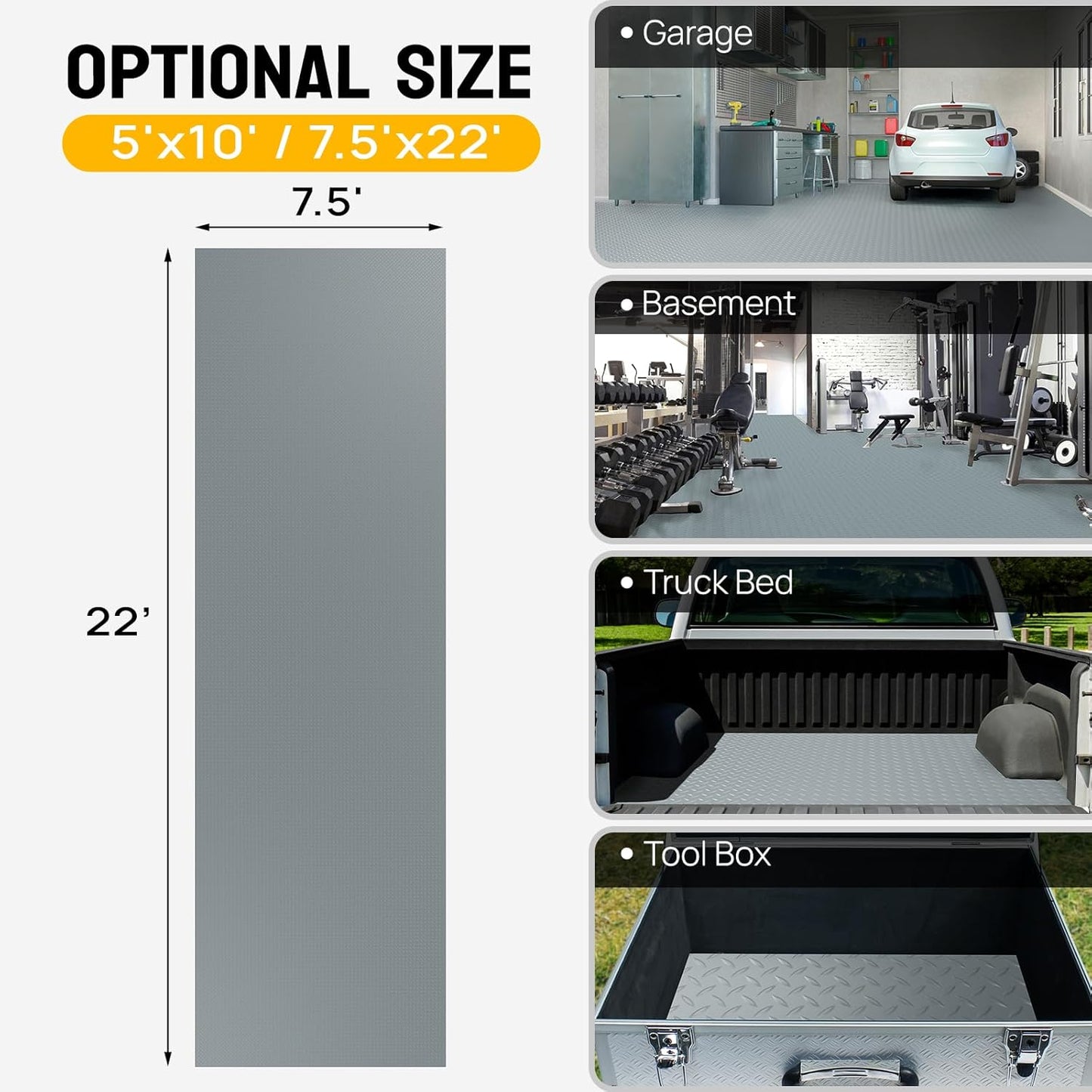 TUFFIOM 4x8 FT Garage Floor Mat, Thickened Diamond Plate PVC Garage Mats Flooring Roll for Under Car, Garage Parking Mats for SUVs, Golf Cart, Sports Car