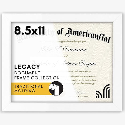Americanflat 8.5x11 Diploma Frame in White with Shatter Resistant Glass - Horizontal and Vertical Formats for Wall and Tabletop
