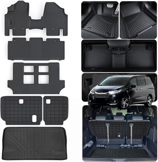 Floor Mats & Trunk Mats for 2011-2017 Honda Odyssey, TPE All Weather Protection 3 Rows Car Floor Liners with Cargo Liners Covering The backrest Accessories