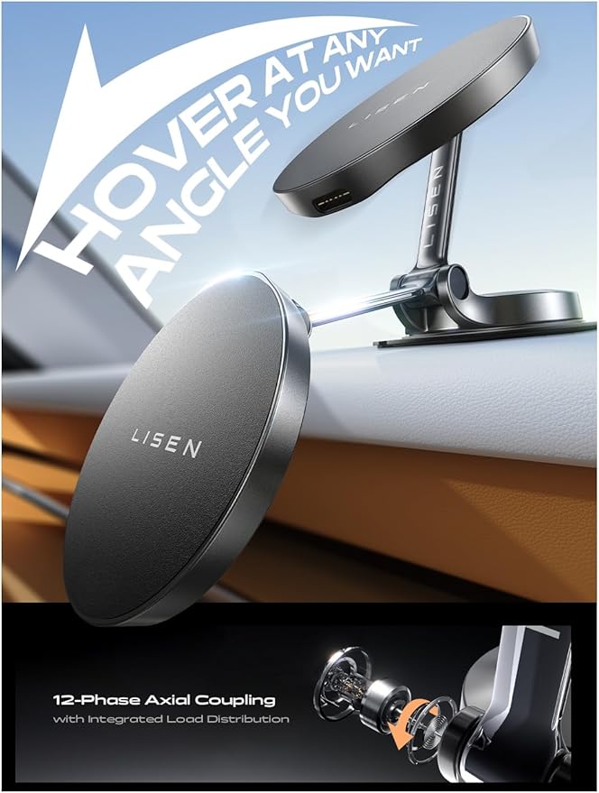 LISEN for Magsafe Car Mount Charger, 15W Fast Charging Ultra Magnetic Car Phone Holder [Mini & Metal], 2024 Wireless Magsafe Car Charger Dashboard Car Phone Mount for iPhone 16 Pro Max 15 14 13 12