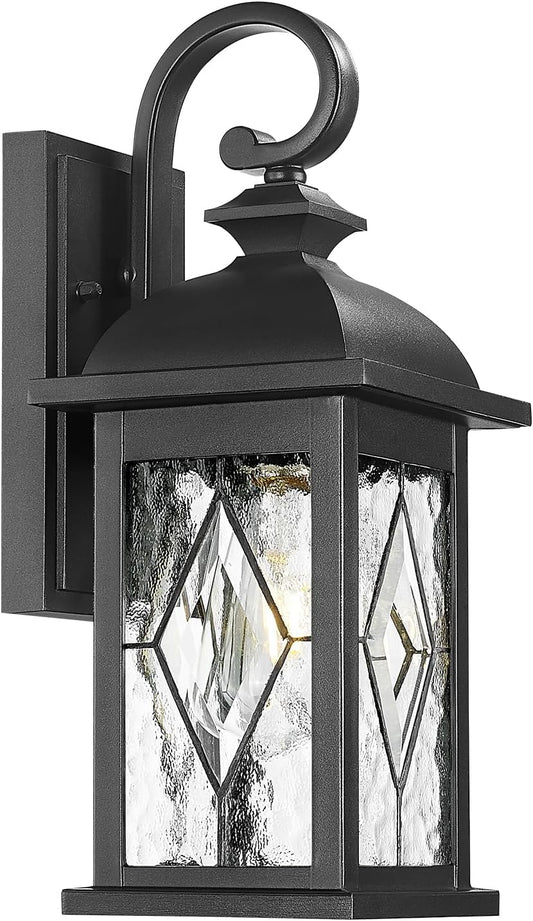 FEMILA Outdoor Wall Light Fixture,1-Light Exterior Waterproof Wall Sconce, Front Porch Lights, Matte Black Finish with Water Ripple Glass,E26 Socket, 4FD54B BK-SD