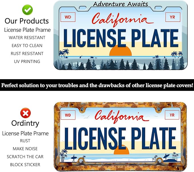 Adventure Awaits License Plate Frame - 2 PCS Mountain Forest Aluminum Metal License Plate Frames Holder Covers, Rust-Proof Waterproof Car Decorative Tag Frames for Standard Us 12x6 Inch